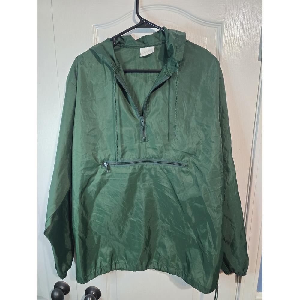 VTG taylor‎ Hunter Green Nylon Anorak Hooded Windbreaker Jacket Coat Zips Hood M